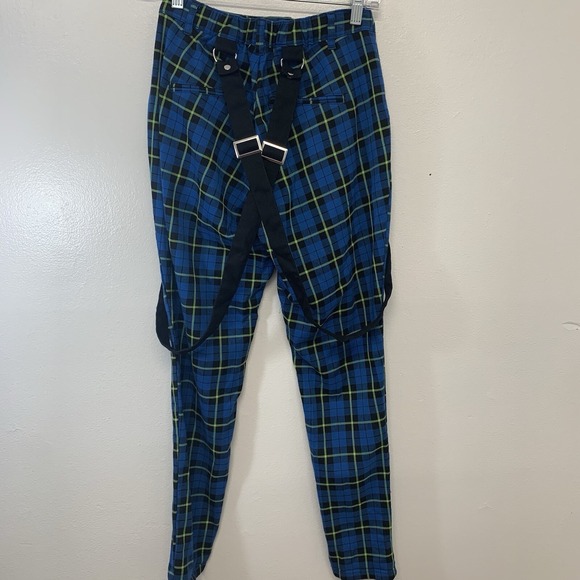 Hot Topic Plaid Pants Woman XS Suspenders Blue Pockets Preppy School Y2K Retro - Picture 4 of 9